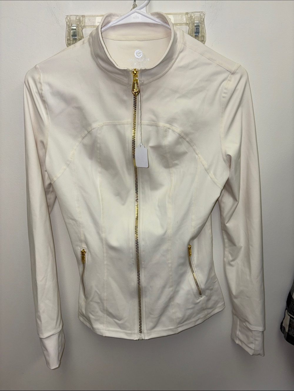 Women's Cream Zip-Front Jacket with Gold Hardware